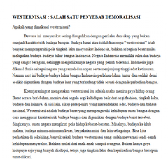 ESAI - WESTERNISASI : SALAH SATU PENYEBAB DEMORALISASI